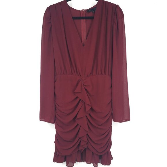 Endless Rose‎ Ruffle Long Sleeve Mini Dress Burgundy Dark Red Large - Picture 8 of 8